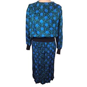 Vintage 80s Silk Abstract Art Skirt Set‎ Blue Jacquard M 10 Tracksuit Maximalist